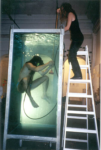 Buoyancy training inside a glass tank - Miki Malrs Vampyroteuthis Infernalis - September 1999